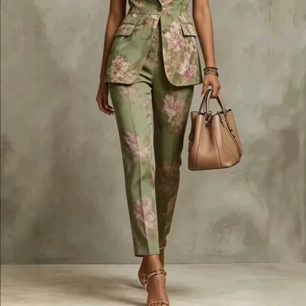 H&M Digital Print Blazer and Long Pants Two Piece Set